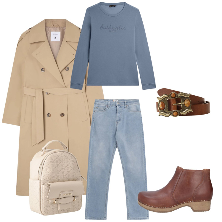 Outfit donna - Semplicità e Stile Quotidiano. Stile Casual chic per Tutti i giorni. Abbinamento con stivaletti, zaini, trench, cinture, felpe, jeans.
