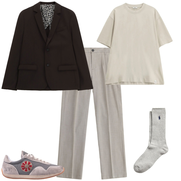 Outfit uomo - Trendy ufficio tempo libero. Stile Trendy per Ufficio. Abbinamento con giacche, pantaloni, t-shirt, calzini, sneakers.