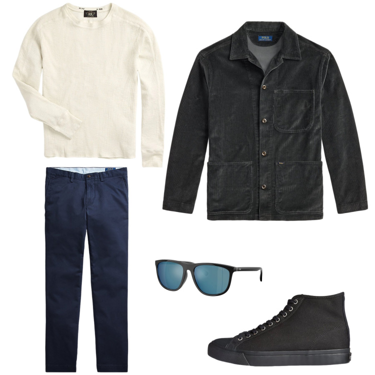 Outfit uomo - Contrasti Essenziali. Stile Urban per Tutti i giorni. Abbinamento con sneakers, maglieria, pantaloni, giacche, occhiali da sole.