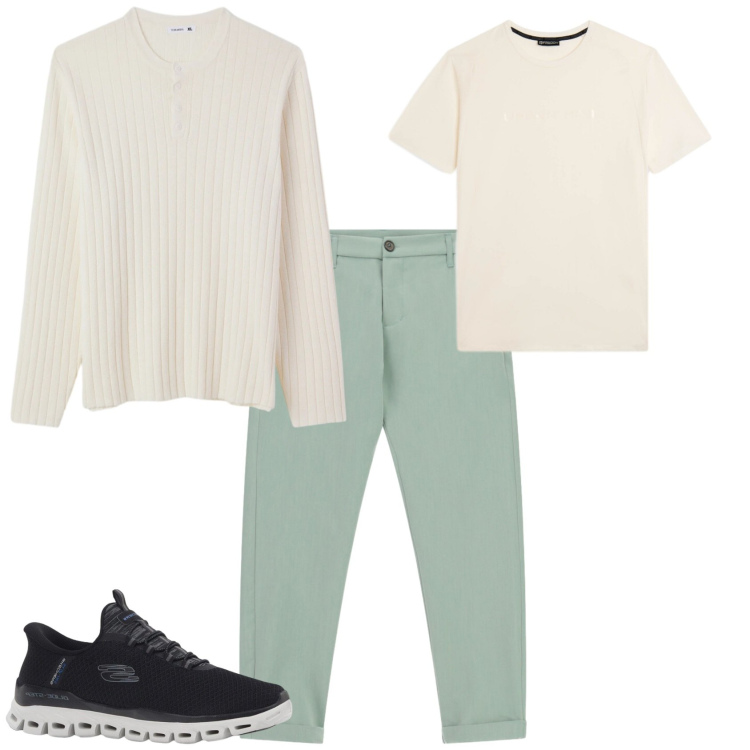 Outfit uomo - Tempo libero sporty. Stile Casual per Tutti i giorni. Abbinamento con sneakers, pantaloni, maglieria, t-shirt sportive.