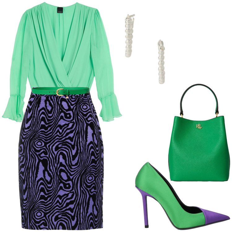 Outfit donna - Total look #2344122. Stile Chic per Tutti i giorni. Abbinamento con décolleté, minigonne, body, cinture, orecchini, borse a secchiello.