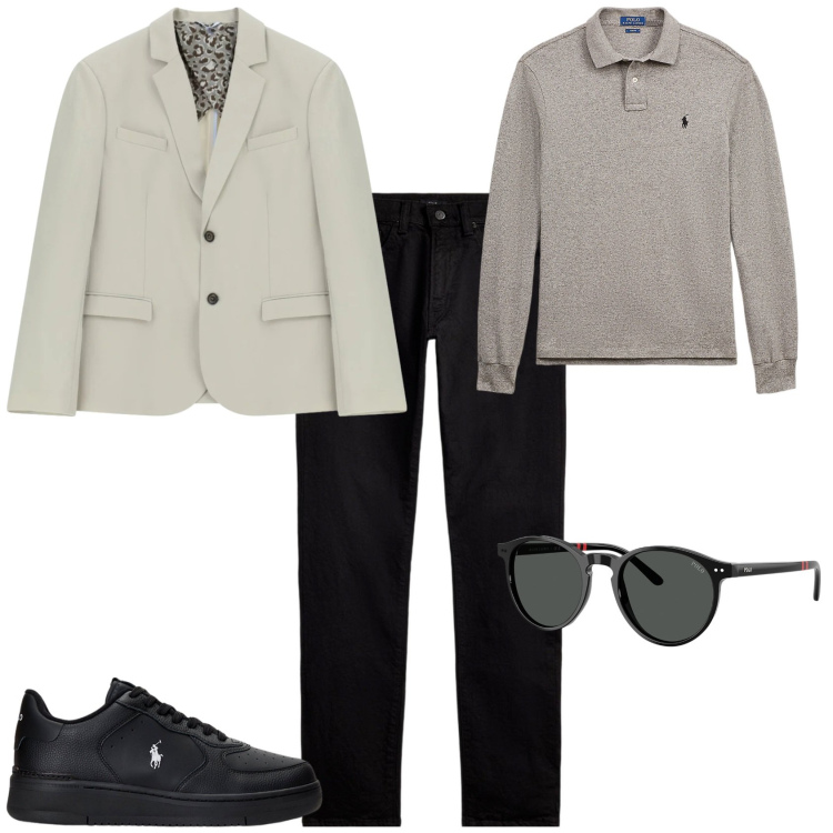 Outfit uomo - Trendy per ufficio week end. Stile Trendy per Tutti i giorni. Abbinamento con giacche, sneakers, polo, jeans, occhiali da sole.