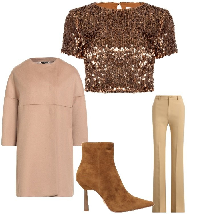 Outfit donna - Golden. Stile Chic per Serata fuori. Abbinamento con stivaletti, cappotti, bluse, pantaloni.