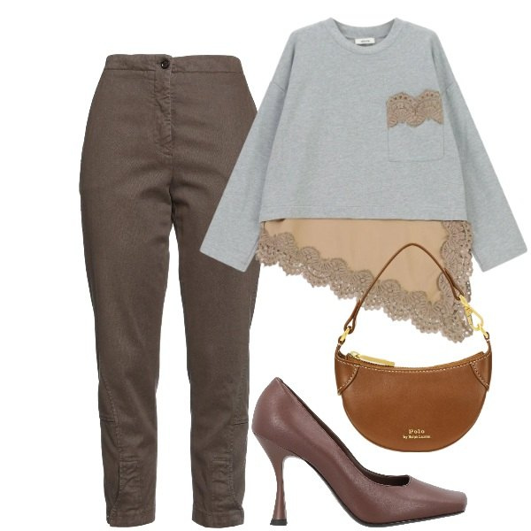 Outfit donna - Brunch. Stile Sexy per Serata fuori. Abbinamento con jeans slim fit, décolleté, top, borse a tracolla.