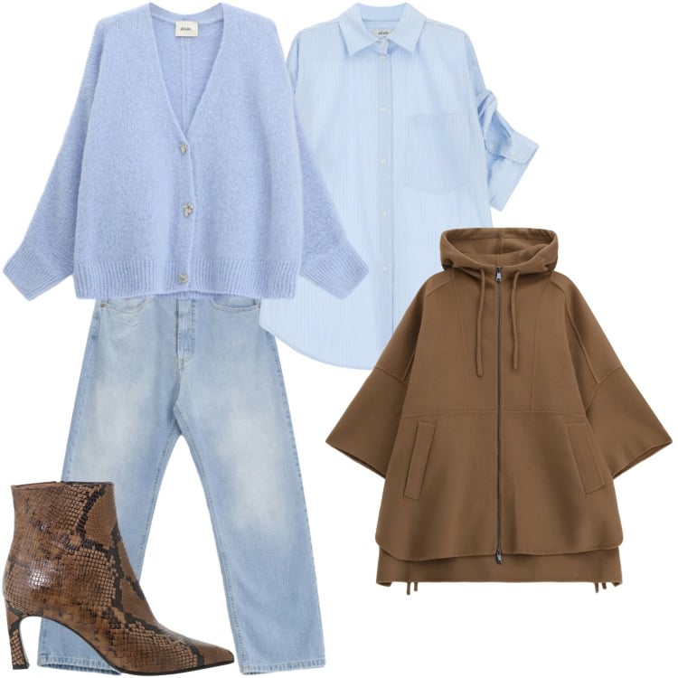 Outfit donna - Total look #2344144. Stile Casual chic per Tutti i giorni. Abbinamento con jeans, cardigans, camicie, stivaletti, cappotti.