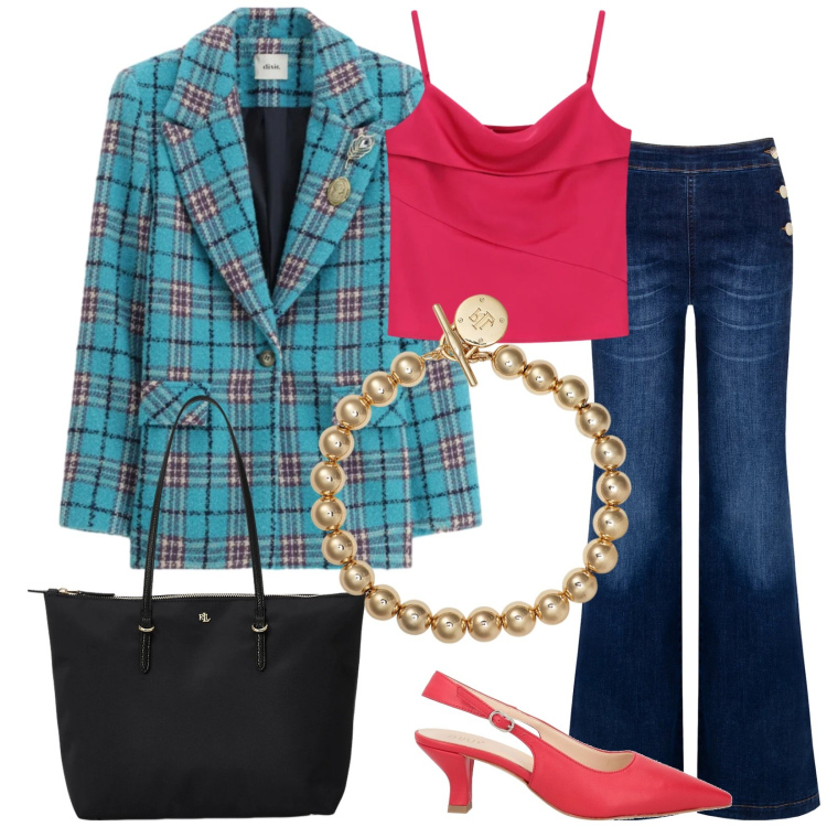 Outfit donna - Total look #2344152. Stile Chic per Tutti i giorni. Abbinamento con décolleté, canottiere, blazer, jeans, borse tote, braccialetti.