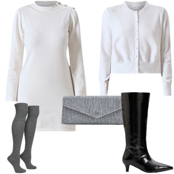 Outfit donna - Total look #2344158. Stile 70s per Serata fuori. Abbinamento con stivali, calzini, pochette, vestiti corti, cardigans.