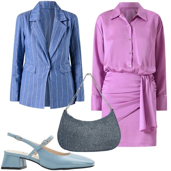 Outfit donna - Un bel look da ufficio primaverile. Stile Chic per Ufficio. Abbinamento con décolleté, borse a tracolla, blazer, vestiti a tubino.
