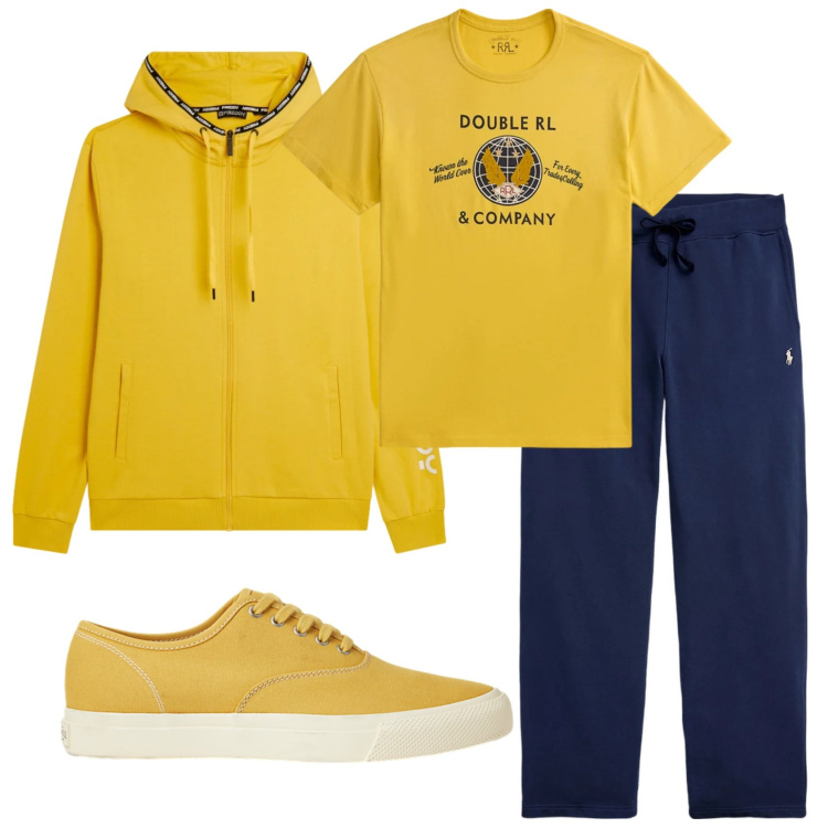 Outfit uomo - Total look #2344166. Stile Casual per Sport. Abbinamento con felpe con cappuccio, pantaloni, sneakers, t-shirt.