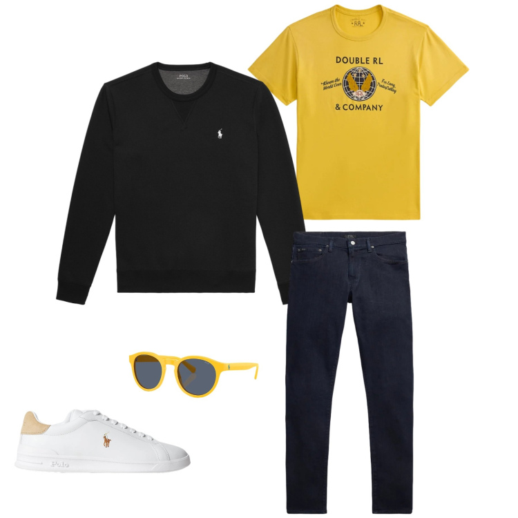 Outfit uomo - Contrasti Urbani. Stile Casual per Tutti i giorni. Abbinamento con sneakers, jeans, occhiali da sole, t-shirt, felpe.