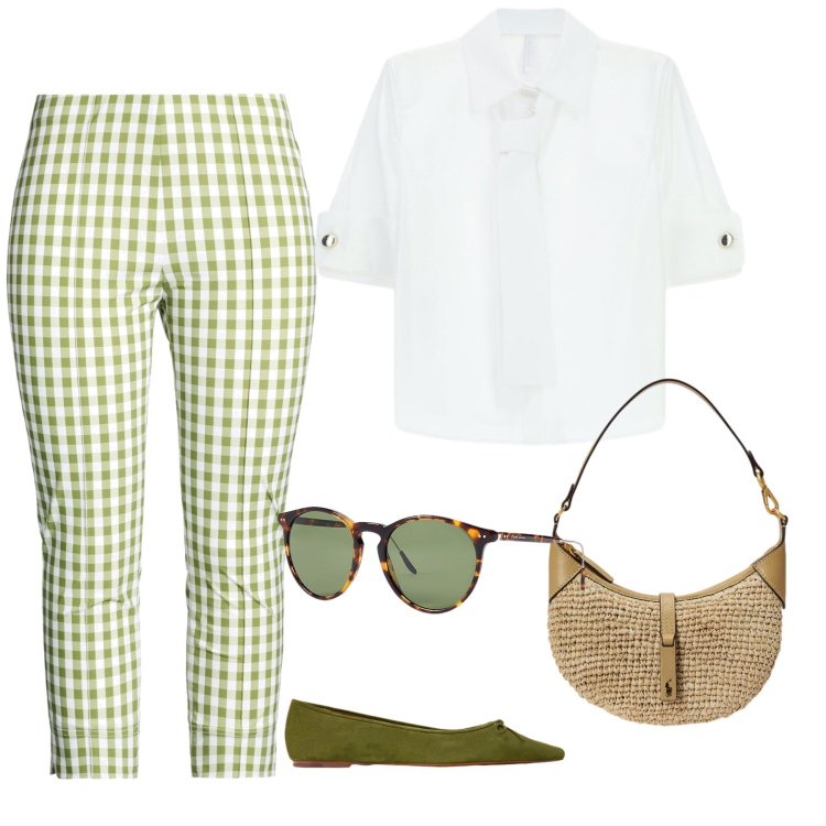 Outfit donna - Gingham Picnic. Stile Vintage retrò per Tutti i giorni. Abbinamento con leggings, camicie, borse a spalla, occhiali da sole, ballerine.