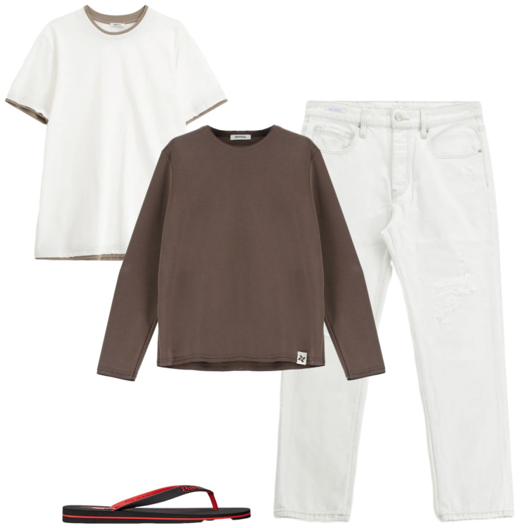 Outfit uomo - Total look #2344194. Stile Casual per Tutti i giorni. Abbinamento con felpe, t-shirt, jeans dritti, sandali.