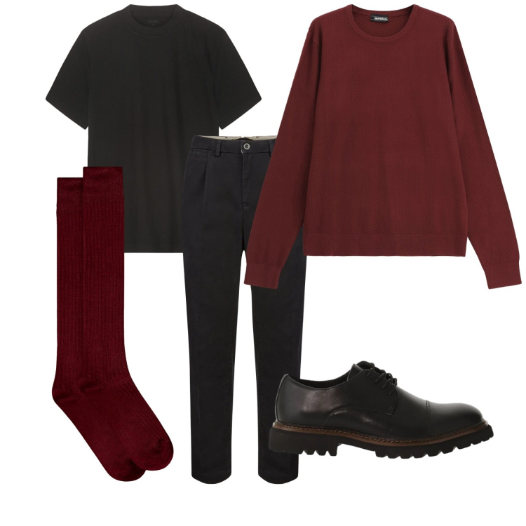 Outfit uomo - Total look #2344199. Stile Casual per Tutti i giorni. Abbinamento con scarpe stringate, maglieria, t-shirt, pantaloni, calzini.