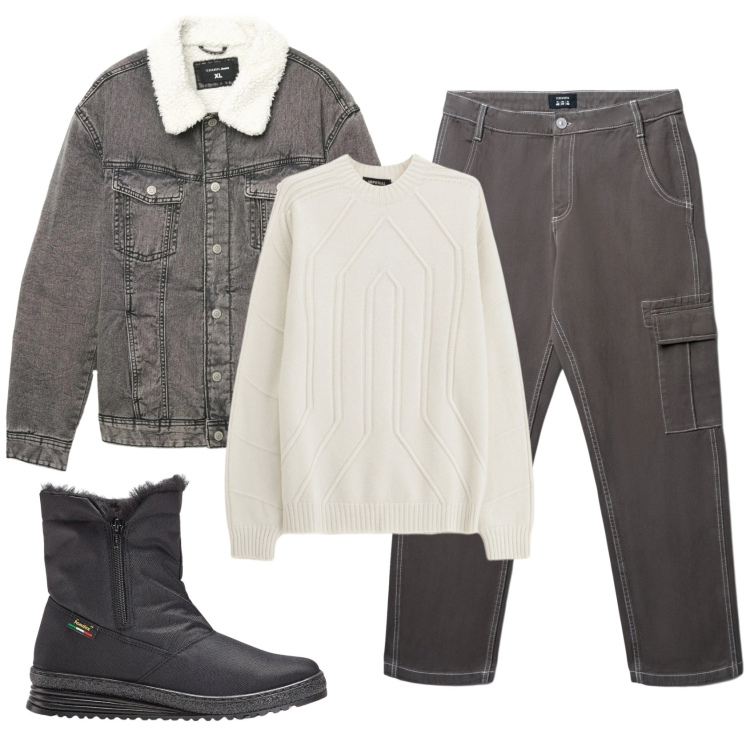 Outfit uomo - Total look #2344204. Stile Casual per Tutti i giorni. Abbinamento con stivali e stivaletti, pantaloni cargo, cappotti, pullovers.