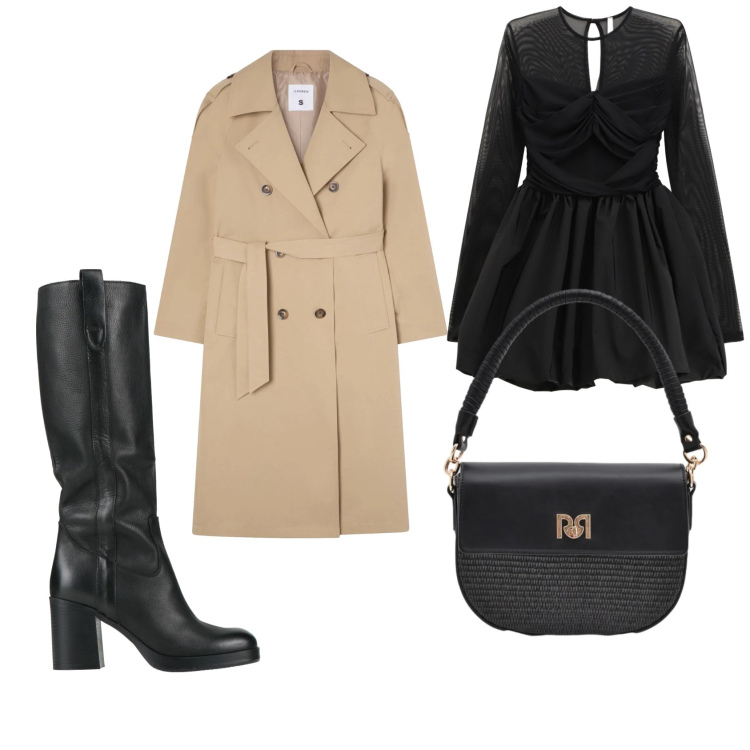 Outfit donna - Sabato sera. Stile Casual chic per Serata fuori. Abbinamento con stivali, trench, borse a spalla, vestiti corti.