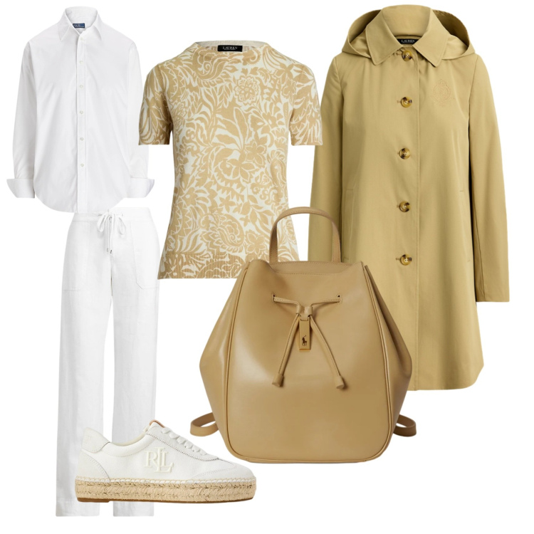 Outfit donna - Lauren. Stile Chic per Tutti i giorni. Abbinamento con camicie, pantaloni, sneakers, zaini, cappotti, maglieria.