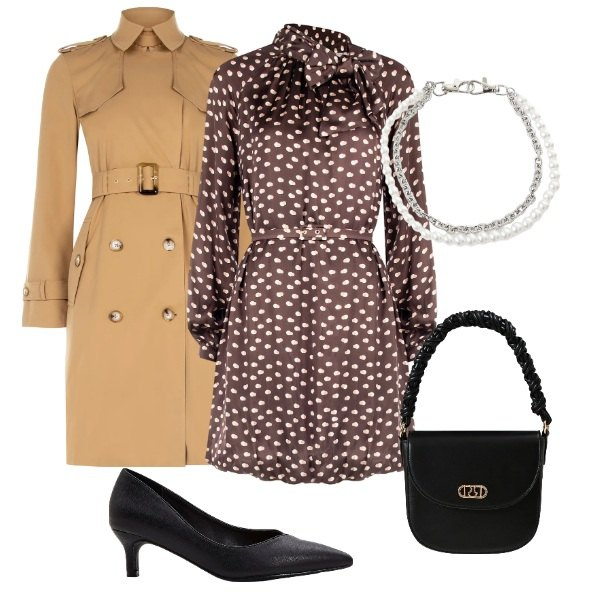 Outfit donna - Love is in the air. Stile Romantica per Tutti i giorni. Abbinamento con décolleté, braccialetti, trench, borse a mano, vestiti chemisier.