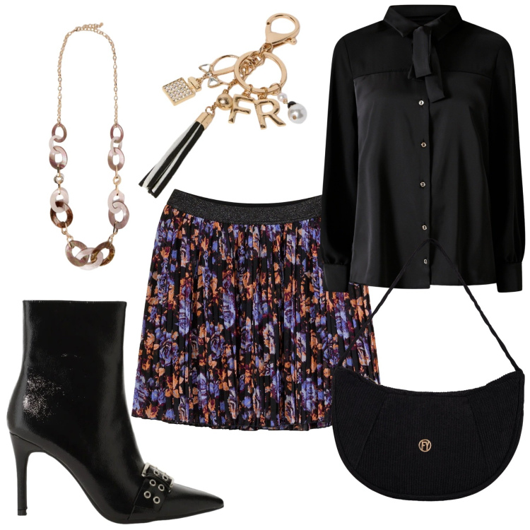 Outfit donna - Total look #2344228. Stile Glamour per Serata fuori. Abbinamento con minigonne, stivaletti, collane, portachiavi, borse a mano, camicie.