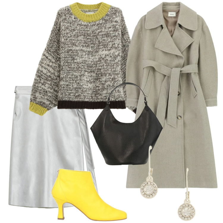 Outfit donna - Febbraio colore. per Tutti i giorni. Abbinamento con stivaletti, maglieria, gonne longuette, cappotti, borse a spalla, orecchini.