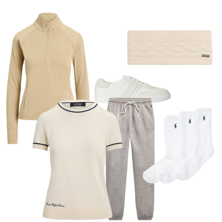 Outfit donna - Viva lo sports!. Stile Sporty chic per Sport. Abbinamento con accessori per capelli, calzini, pantaloni sportivi, sneakers, maglieria, felpe sportive.