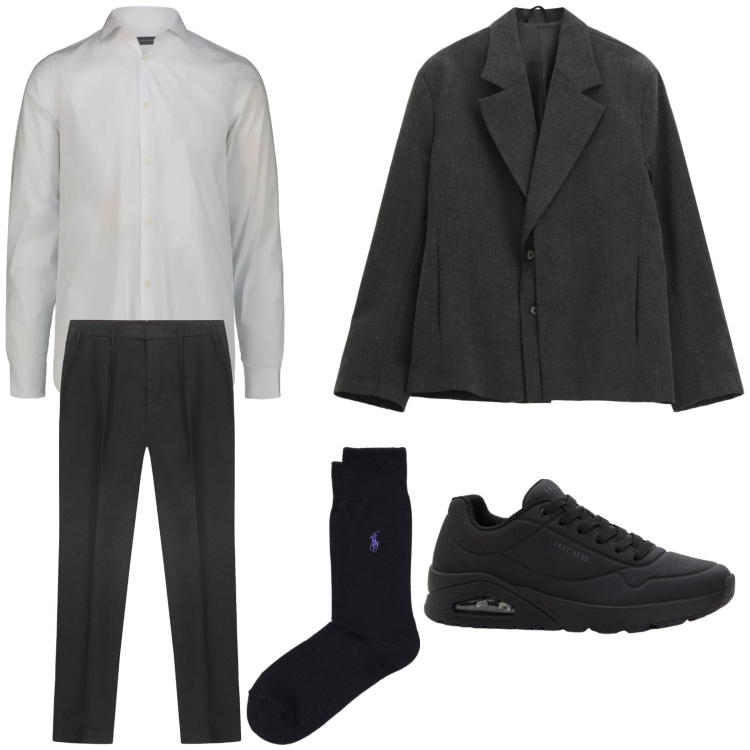 Outfit uomo - Essenziale ma curato. Stile Casual per Tutti i giorni. Abbinamento con sneakers, giacche, calzini, camicie, pantaloni.