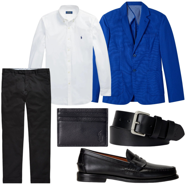 Outfit uomo - Verso la nuova stagione. Stile Casual per Tutti i giorni. Abbinamento con giacche, scarpe stringate, cinture, pantaloni chino, portafogli, camicie.