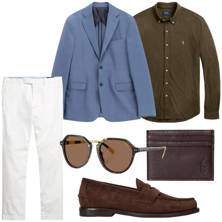 Outfit uomo - Il ritorno del colore. Stile Trendy per Tutti i giorni. Abbinamento con giacche, camicie, portafogli, scarpe stringate, occhiali da sole, pantaloni chino.