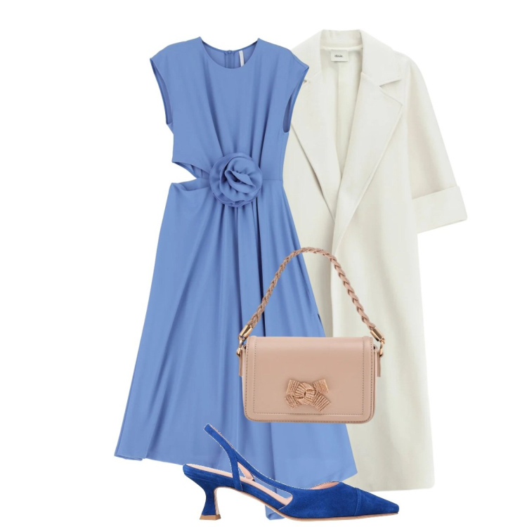 Outfit donna - Total look #2344278. Stile Chic per Cerimonia. Abbinamento con décolleté, vestiti midi/longuette, cappotti, pochette.