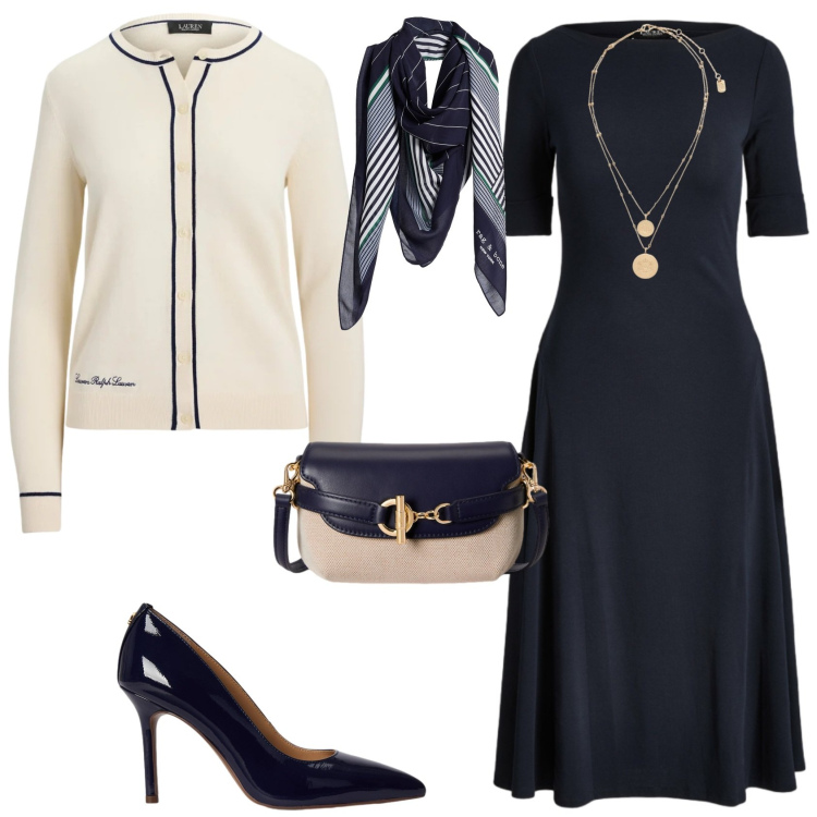Outfit donna - Bon ton uno stile per ogni giorno. Stile Bon Ton per Tutti i giorni. Abbinamento con sciarpe, cardigans, ciondoli, borse a tracolla, décolleté, vestiti.