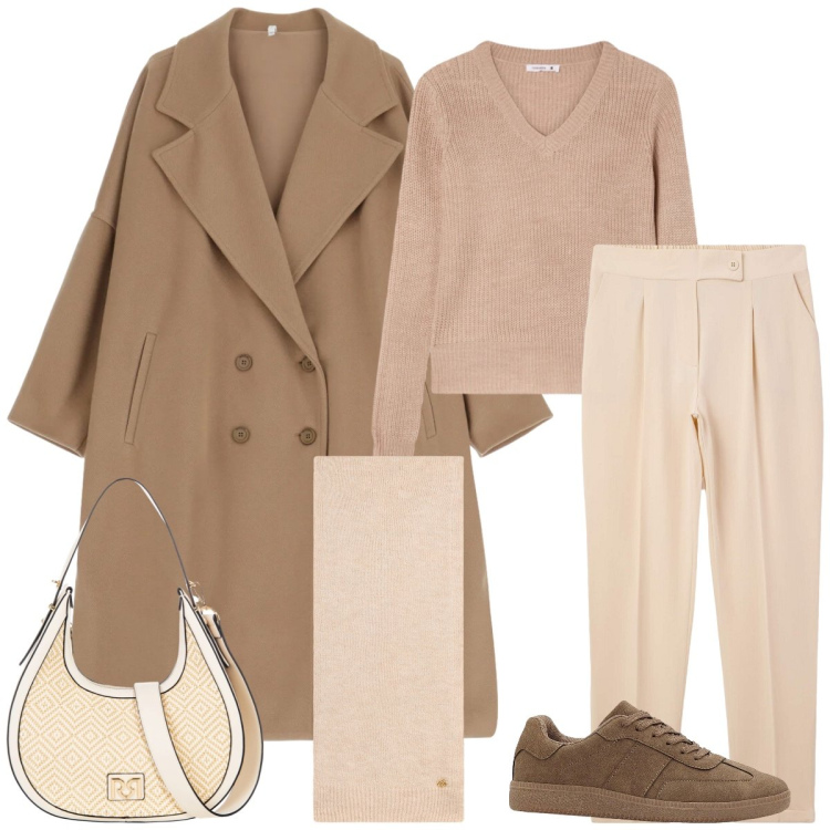Outfit donna - Total look #2344286. Stile Casual chic per Tutti i giorni. Abbinamento con sneakers, pantaloni chino, maglieria, cappotti, sciarpe, borse a mano.