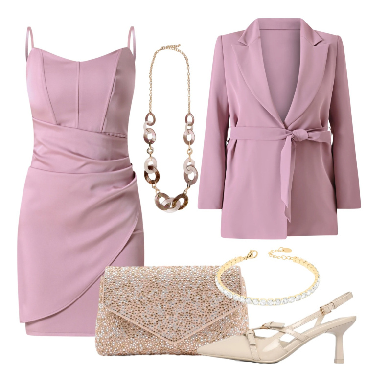 Outfit donna - Delicatissima. Stile Bon Ton per Cerimonia. Abbinamento con décolleté, collane, braccialetti, pochette, vestiti a tubino, blazer.