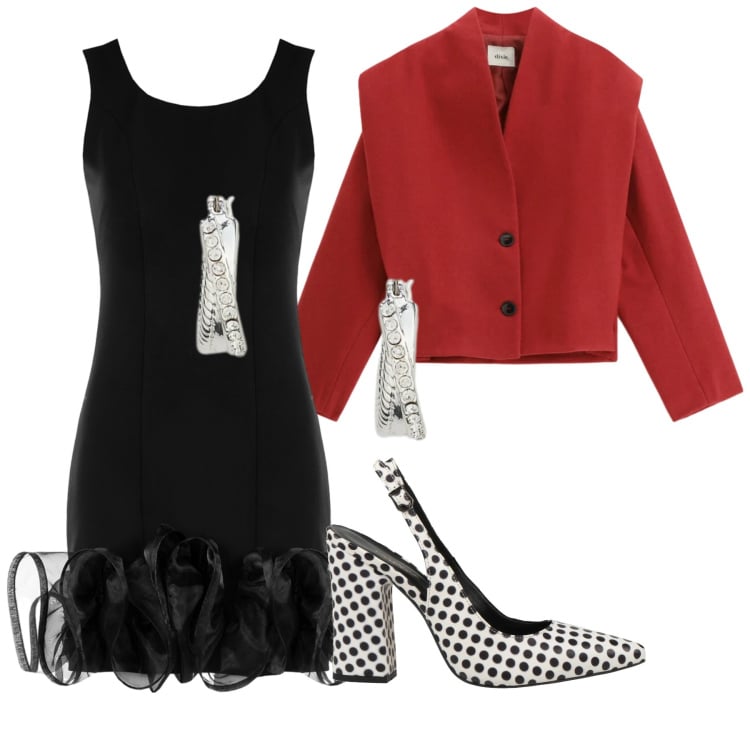 Outfit donna - Look. Stile Chic per Cerimonia. Abbinamento con décolleté, vestiti a tubino, orecchini, blazer.