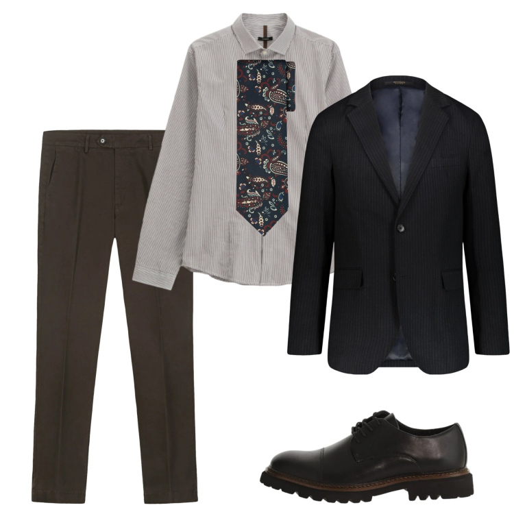Outfit uomo - Febbraio in cravatta per la cena. Stile Business/Elegante per Serata speciale. Abbinamento con camicie, scarpe stringate, giacche, pantaloni chino, cravatte.