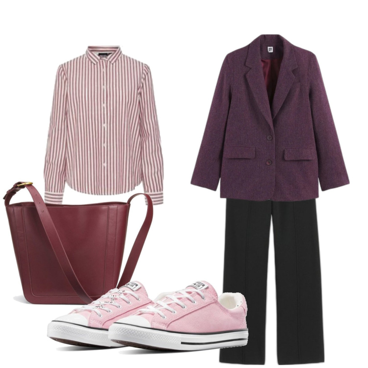 Outfit mujer - Elegancia Casualty. Estilo Casual para Todos los días. Combinación con sneakers, pantalones, blazers, blusas, bolso tote.