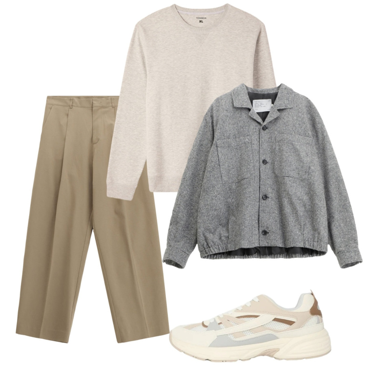 Outfit uomo - Fine febbraio. Stile Casual per Tutti i giorni. Abbinamento con felpe, sneakers, cappotti, pantaloni.