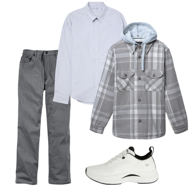 Outfit uomo - Febbraio. Stile Casual per Tutti i giorni. Abbinamento con pantaloni, cappotti, camicie, sneakers.