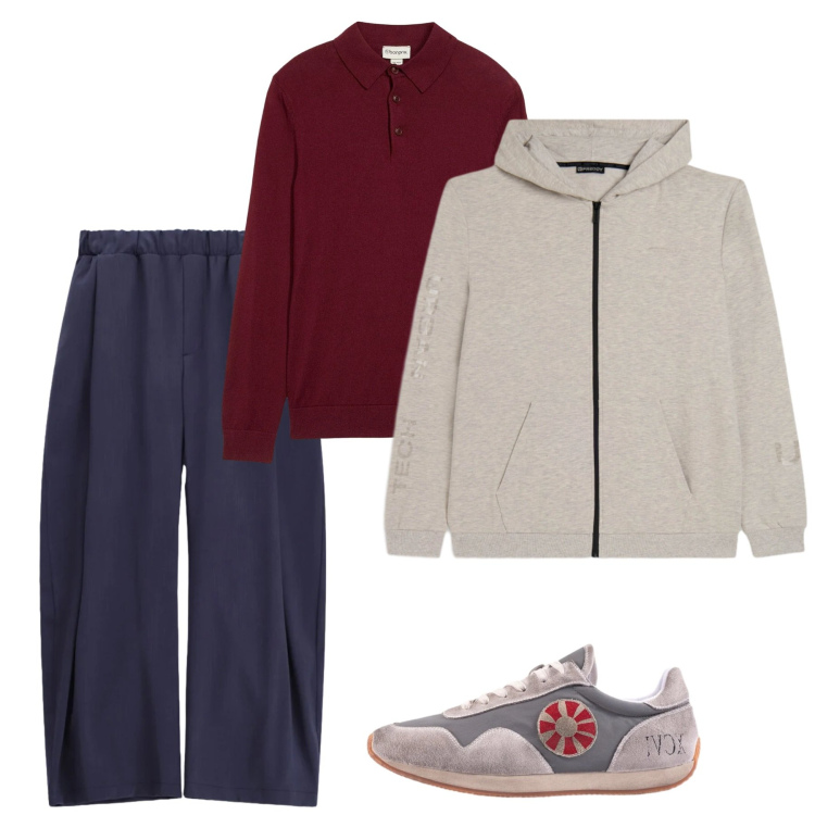 Outfit uomo - Febbraio. Stile Casual per Tutti i giorni. Abbinamento con maglieria, pantaloni, felpe con cappuccio, sneakers.