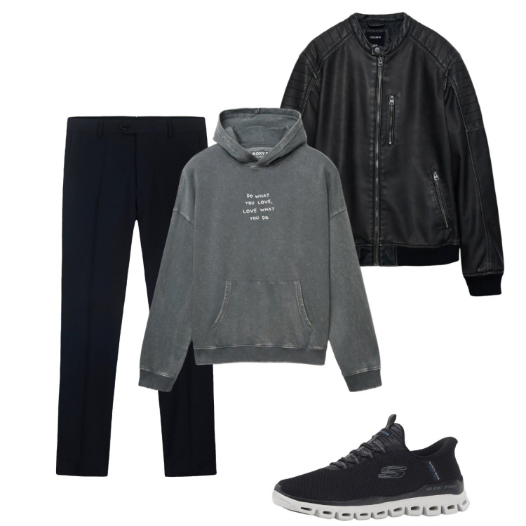 Outfit uomo - Febbraio. Stile Casual per Tutti i giorni. Abbinamento con sneakers, giacche, felpe con cappuccio, pantaloni.