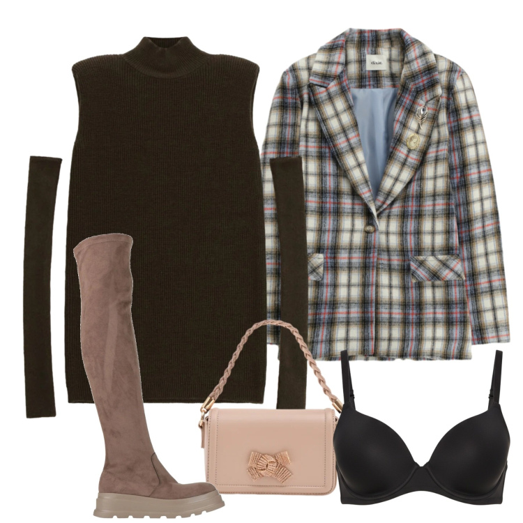 Outfit donna - Cut-Out Confidence. Stile Chic per Tutti i giorni. Abbinamento con stivali sopra il ginocchio, vestiti corti, blazer, reggiseni, pochette.