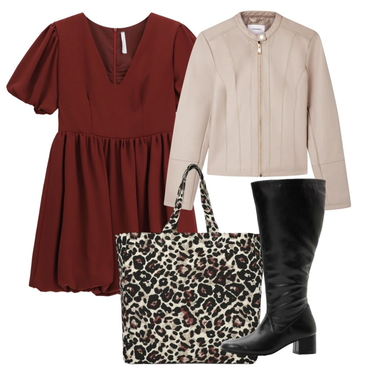 Outfit donna - Un abito fresco a febbraio. Stile Bon Ton per Ufficio. Abbinamento con stivali, shopping bag, giacche, vestiti corti.