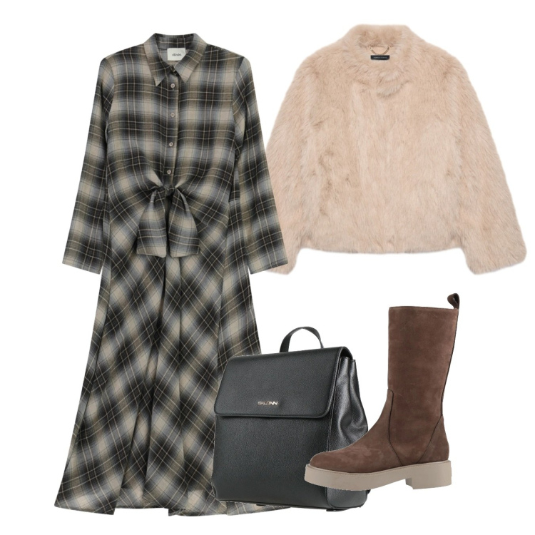 Outfit donna - Febbraio. Stile Bon Ton per Tutti i giorni. Abbinamento con stivali, zaini, ecopellicce, vestiti midi/longuette.