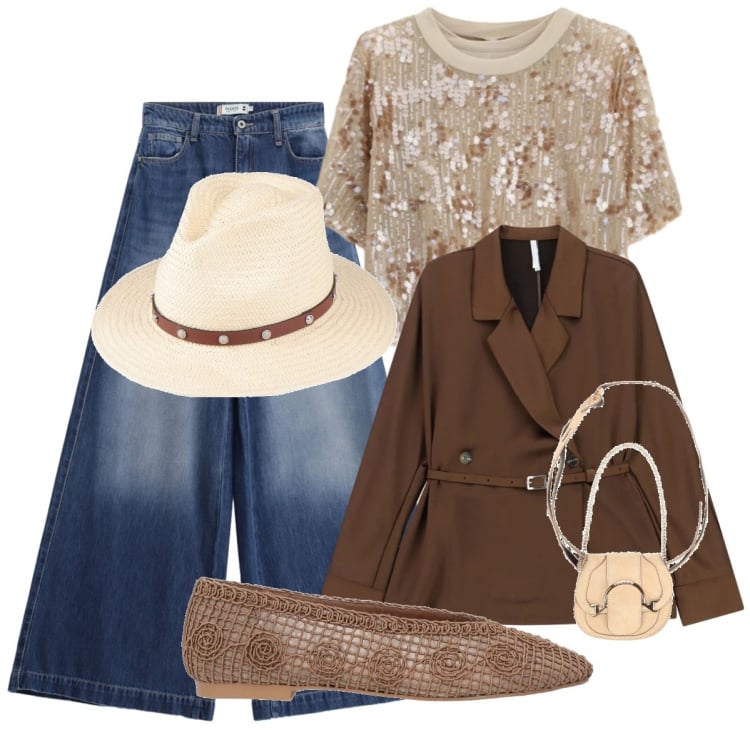 Outfit donna - Giacche primaverili. Stile Chic per Serata fuori. Abbinamento con ballerine, marsupi, cappelli, blazer, t-shirt, jeans.