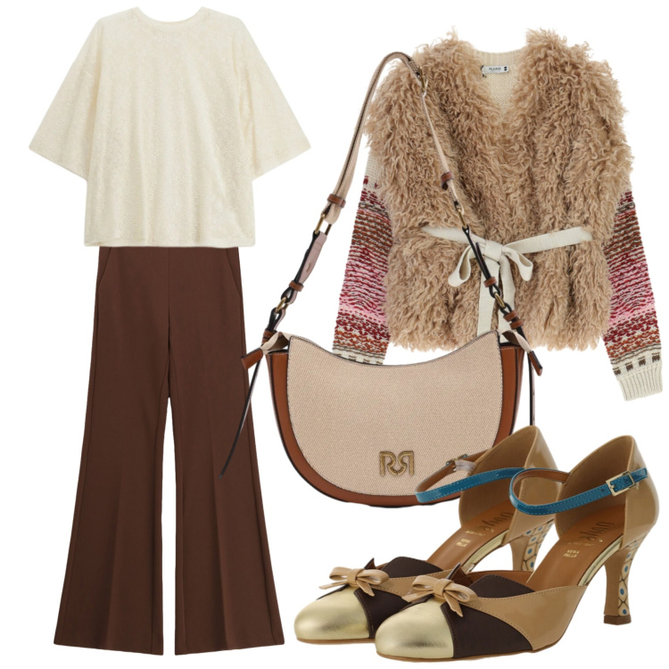 Outfit donna - Eleganza che si nota. Stile Casual chic per Ufficio. Abbinamento con bluse, pantaloni, décolleté, maglieria, borse a tracolla.