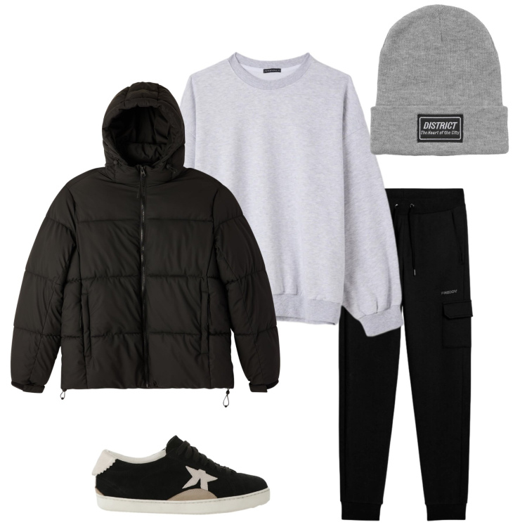 Outfit uomo - Minimalismo Dinamico. Stile Urban per Tutti i giorni. Abbinamento con sneakers, berretti, bomber, felpe, pantaloni cargo.