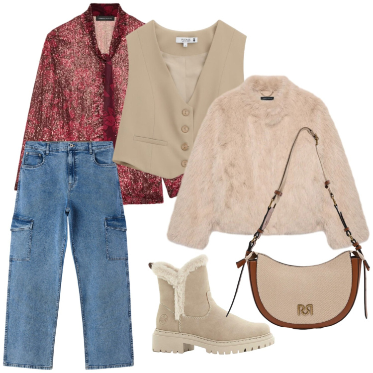 Outfit donna - Gilet e camicia. per Tutti i giorni. Abbinamento con stivaletti, jeans dritti, camicie, ecopellicce, gilet, borse a tracolla.