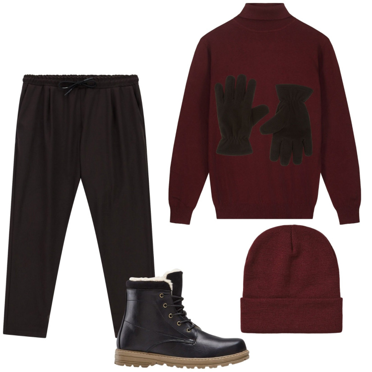 Outfit uomo - Total look #2344414. Stile Casual per Tutti i giorni. Abbinamento con stivali e stivaletti, pantaloni, guanti, berretti, maglieria.