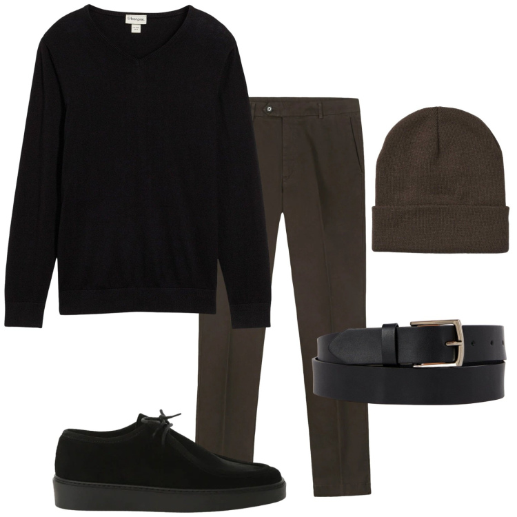 Outfit uomo - Total look #2344417. Stile Casual per Tutti i giorni. Abbinamento con maglieria, berretti, scarpe stringate, pantaloni chino, cinture.