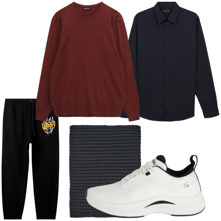 Outfit uomo - Comodo. Stile Casual per Tutti i giorni. Abbinamento con maglieria, pantaloni, scaldacollo, camicie, sneakers.