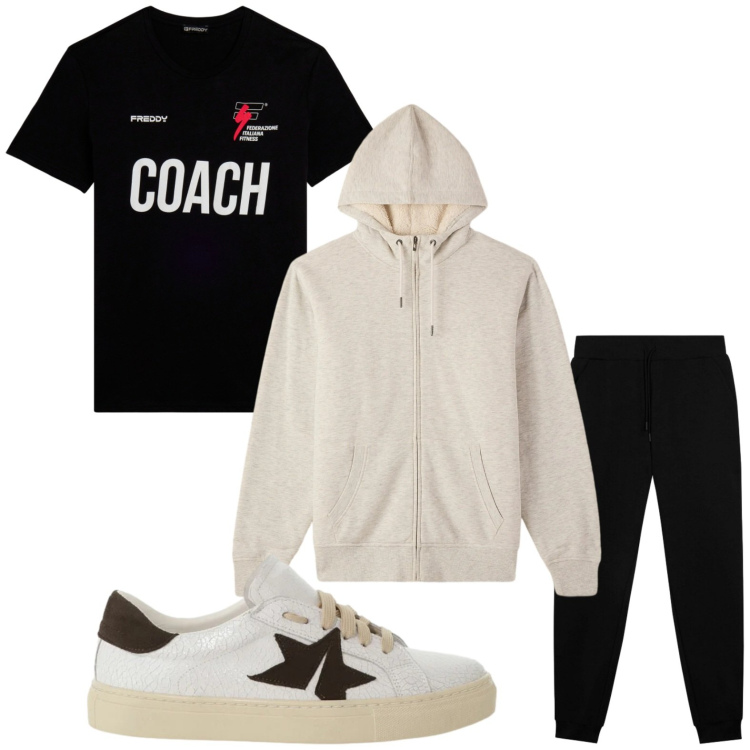 Outfit uomo - Sportivo glam. Stile Casual per Tutti i giorni. Abbinamento con felpe con cappuccio, sneakers, pantaloni, t-shirt.