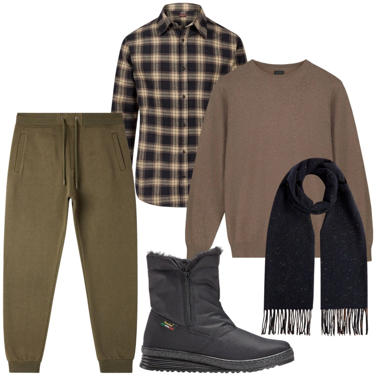 Outfit uomo - Casual. Stile Trendy per Tutti i giorni. Abbinamento con stivali e stivaletti, pantaloni, camicie, sciarpe, maglieria.